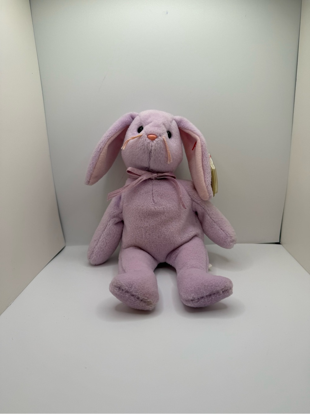 TY Floppity 1996 Lavender Plush Bunny with Bow Neck Tie beanie baby beanie baby